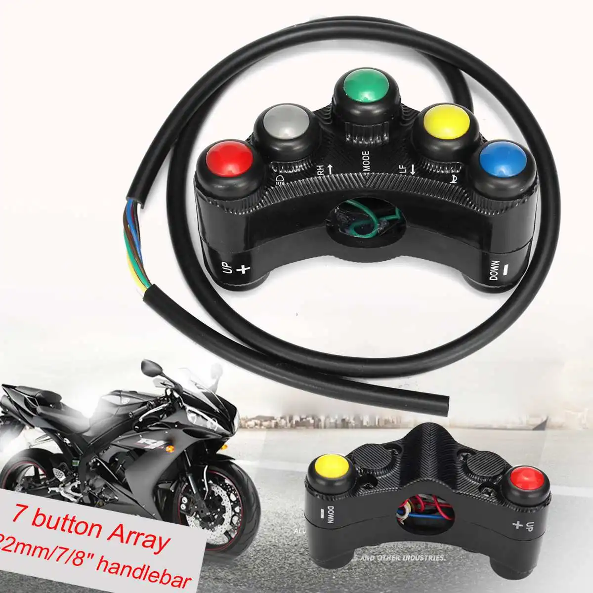 

22mm 7/8" Universal Aluminum Alloy Motorcycle Switch Button Handlebar Assembly Momentary Latching Light Switch 7 Button ATV