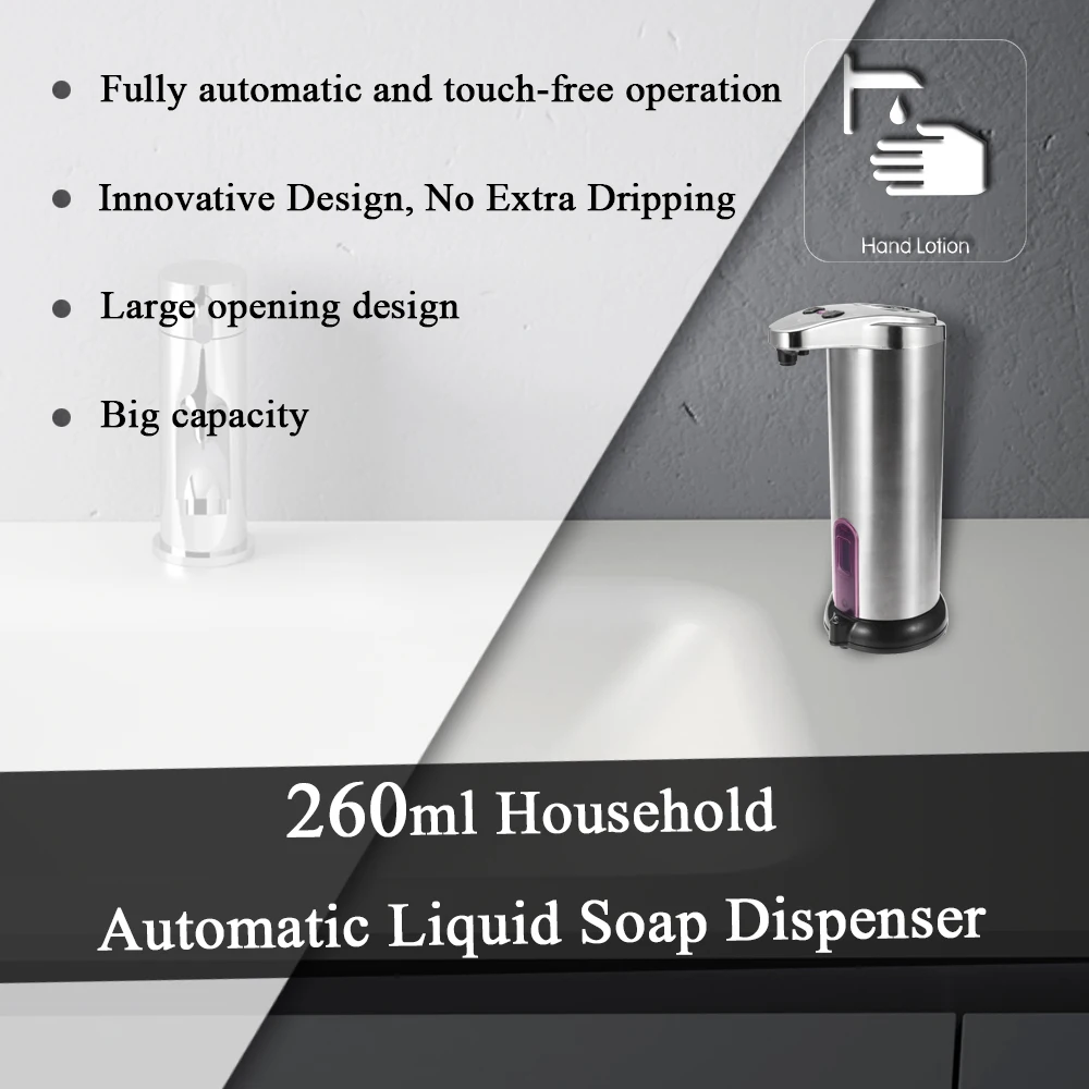 

Household 260ml Automatic Liquid Soap Dispenser Stainless Steel Touchless Soap Dispenser Shower Kitchen Soap Bottle For Bathroom
