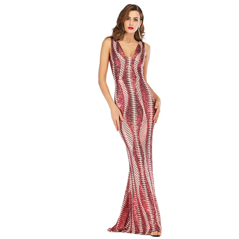 glitter red sequin sexy long summer dress 2019 dresses woman party night maxi bodycon robe femme club ropa mujer elbise sukienki