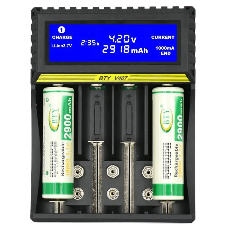 BTY V407 зарядное устройство Li Ion fe Ni MH CD умное быстрое для 18650 26650 6F22 9V AA AAA 16340