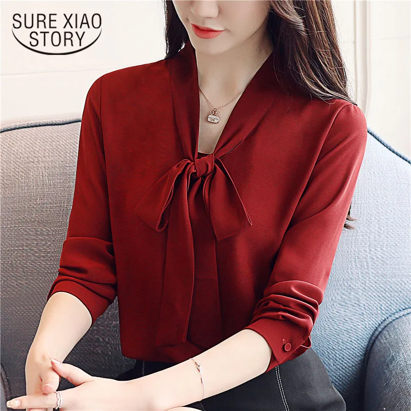 2018 New arrived women blouse autumn wear long sleeves bow tie Ribbon chiffon Korean style women top blouse slim blusa 1022 40 2018 New arrived women blouse autumn wear long sleeves bow tie Ribbon chiffon Korean style women top blouse slim blusa 1022 40