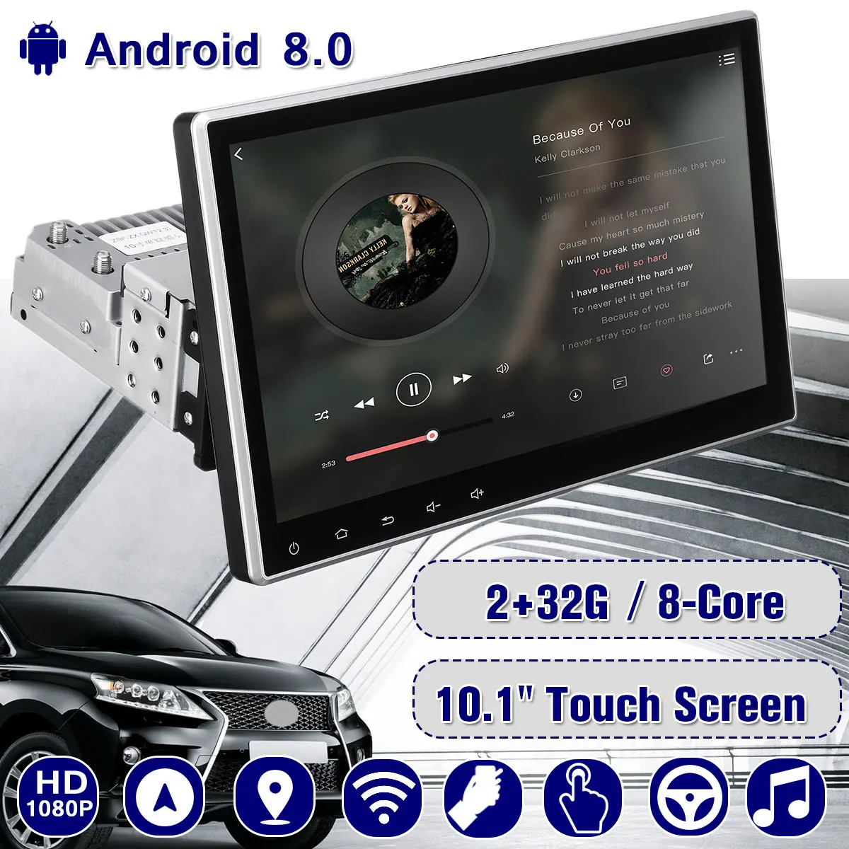 

Car Multimedia Player 10.1 2G+32G for Android 8.0 Car Stereo 1DIN 8 Core bluetooth WIFI GPS Nav Quad Core Radio Video MP5 Player