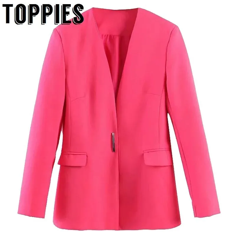Для женщин розовый блейзер куртки Женский миниатюрный костюм для отдыха без воротника блейзер тонкая куртка женская одежда 2019