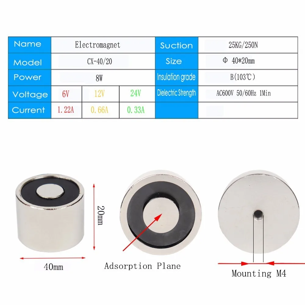 40*20 мм Dc 6 в 12 В 24 в водонепроницаемый Электромагнит 25 кг присоска электрическая магнитная катушка портативный мощный 12 В электромагнитный