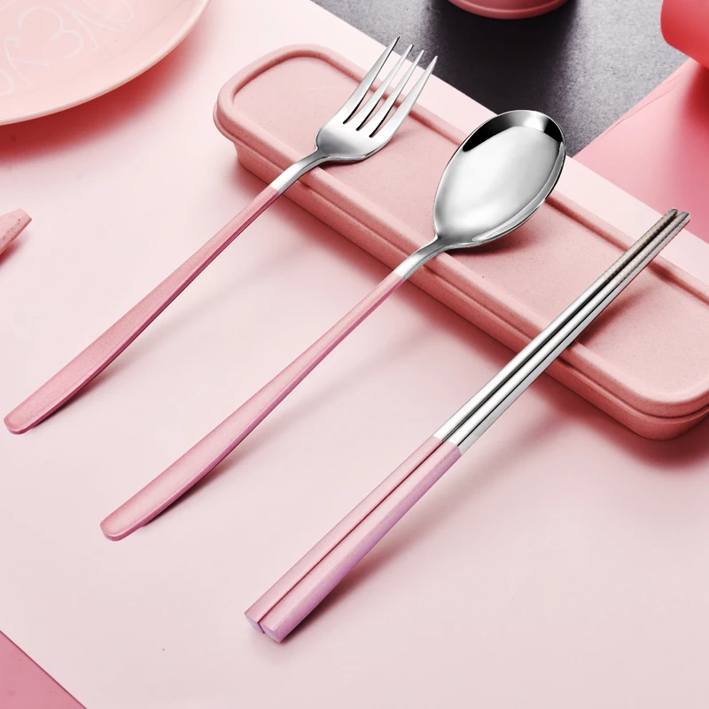 

Chopsticks Spoon Suit Tableware Three Piece Set It's To Go 304 Stainless Steel Fork Korean Style Student Lovely Chopsticks Box