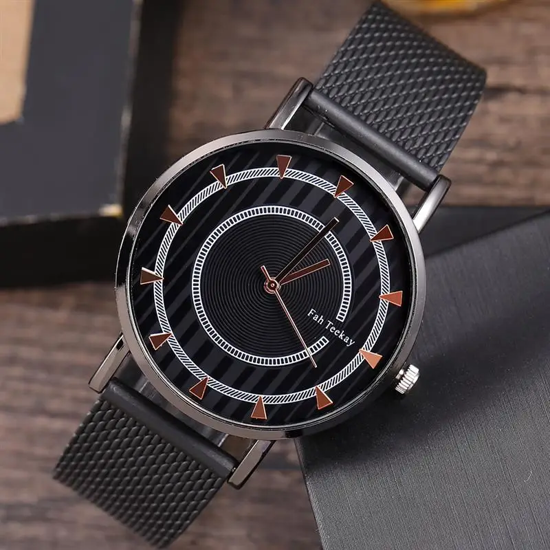 

2019 Fashion Luxury Watch Men's Large Dial Mesh Band Stainless Steel Analog Quartz Wristwatch Male Unisex Black Watches Relogio