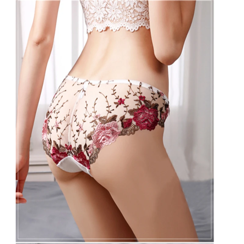 

Sexy Women Bowtie Panties Female Underwear Floral Lace Women Panties Breathable Ladies Low Waist Transparent Briefs
