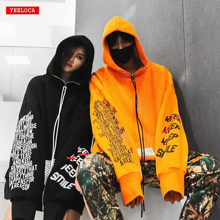 

Autumn 2018 New Zipper Letter printing Hoodis for Men and Women Oversize Cotton Loose Fashion Pullover Sweatshirts Wear Couple