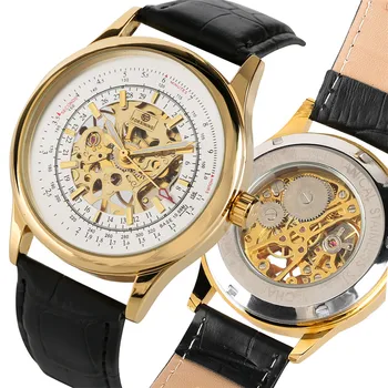 

Watch Men Mechanical Hand Winding reloj masculino Genuine Leather Business Clock Fashion Man Wristwatches Top Timepiece Gift