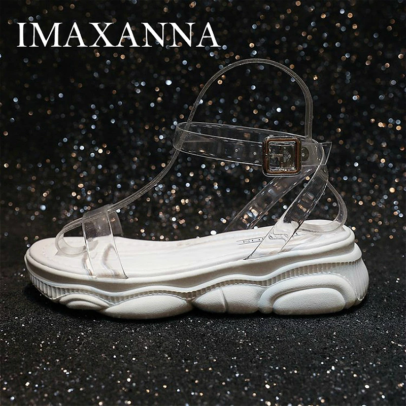 

IMAXANNA New Transparent Summer Women's Adult Sandals 2019 Fashion Light Non Slip Rubber Platform Sole Buckle Strap Sneaker Girl