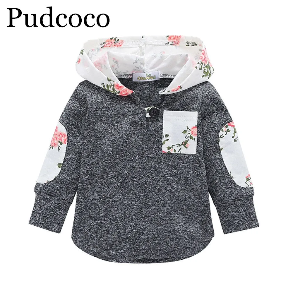 

Pudcoco 2019 Brand New Toddler Baby Girls Floral Hooded Tops Blouse Kids Autumn Sweatshirts T-shirts