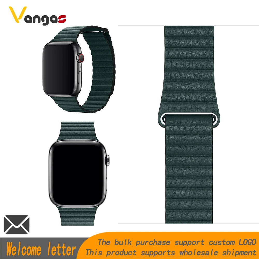 

Vangas AdjustableClosure loop Black blue Apple Watch serie 4 Magnetic leather loop band for watch band 42 mm 38 strap bracelet