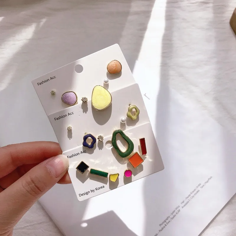 

Korea earrings drop glaze asymmetric ear rings color geometric irregular metal fashion women earrings 2019 boho jewelry