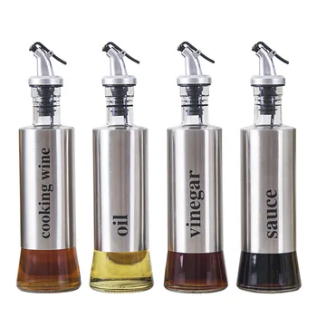 

300ml Stainless Steel Glass Oil Bottle Soy Sauce Vinegar Bottle Condiment Bottle Control Prevent Leak Pot Kitchen Tools Gardgets