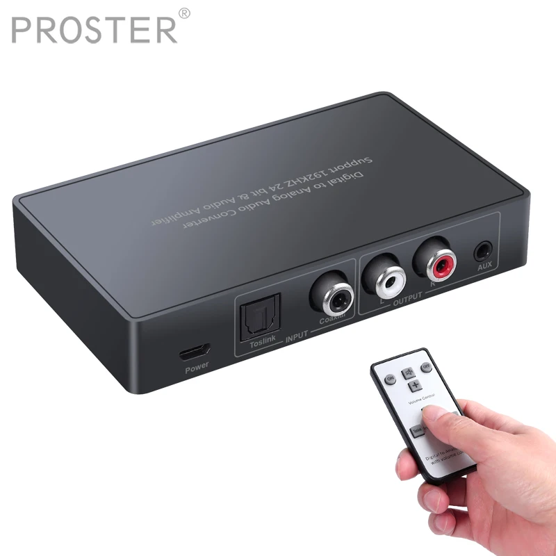 

Proster DAC Digital to Analog Audio Converter with IR Remote 192kHz Digital Coaxial Toslink to Analog Stereo L/R RCA 3.5mm