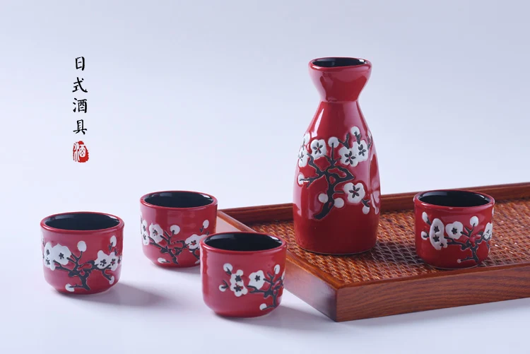 

China Jingdezhen ceramic wine set Chinese style Japanese sake liquor hip flask wine home warm winepot 1 pot 4 cups barware
