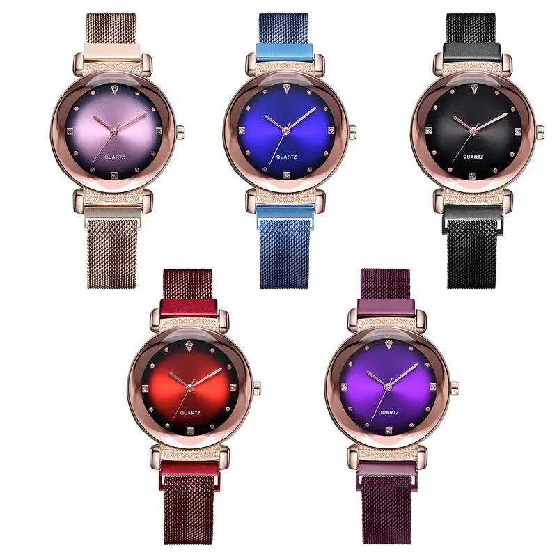 New Quartz Watch Ladies Fashion Personality Magnet Rose Gold Alloy Watch Leather Band Simple Fashion Simple Watch For Women