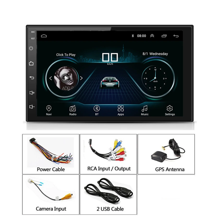  7 inch 2DIN Universal Android 8.1 1080P Quad Core RAM 1GB ROM 16GB Touch Screen GPS Navigation Car 