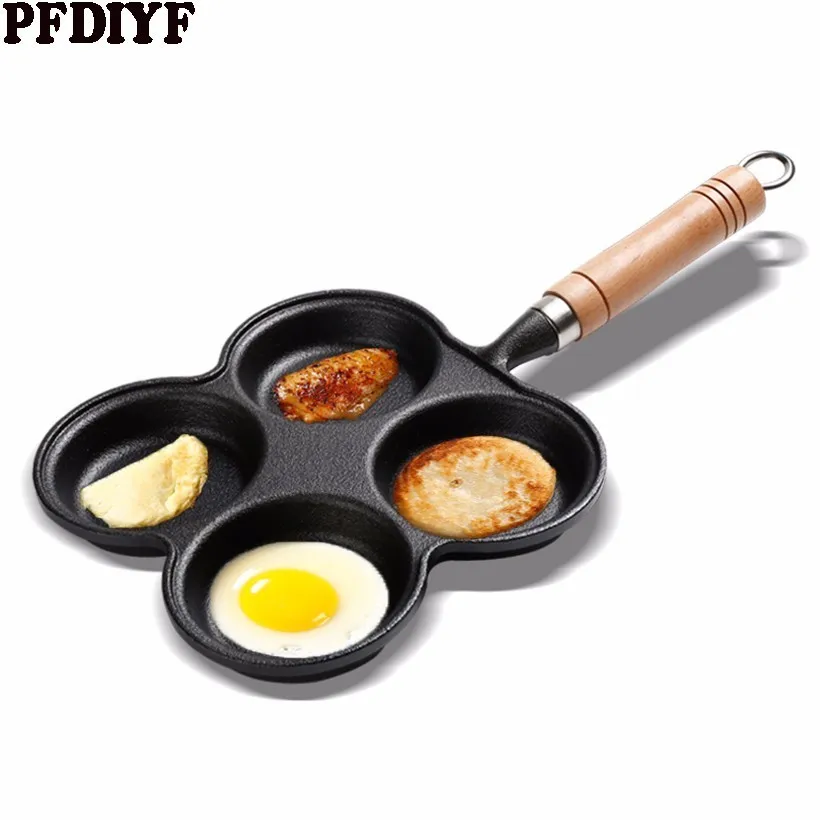 

Omelette Artifact Egg Dumpling Pan Nonstick Frying Pan Household Cast Iron 4 Or 3 Holes Egg Burger Mold Breakfast Pancake Pan