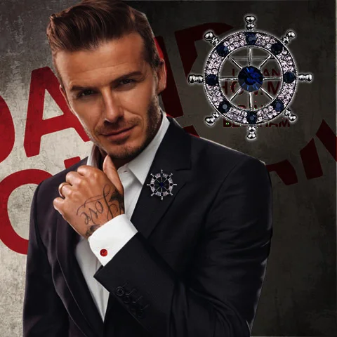 

i-Remiel Korean Fashion Crystal Navy Style Boat Rudder Anchor Brooch for Men's Suit Badge Pins Jewelry Shirt Collar Accessories