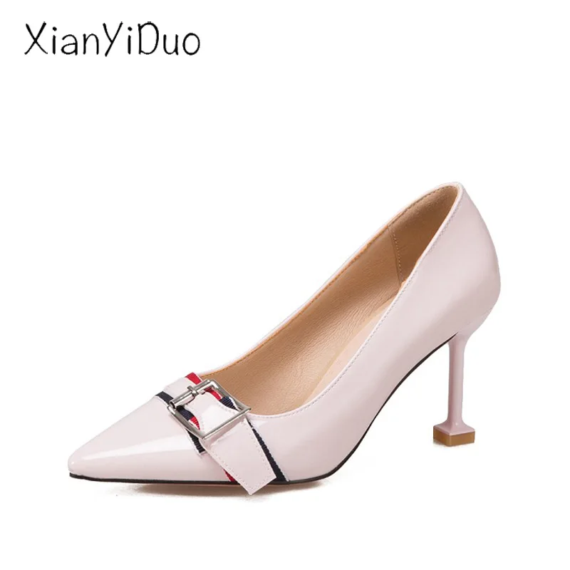 

2019 Spring Slingbacks Women's Shoes Pointed Toe high heel Pumps plus size 34-47 Metal Decoration Light gray Beige pink /616