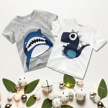  Boys T Shirt Summer Cartoon Shark Printed Short Sleeve O-Neck Cute T-Shirt For Kids Boys Tee Shirt Cotton Tops Clothing