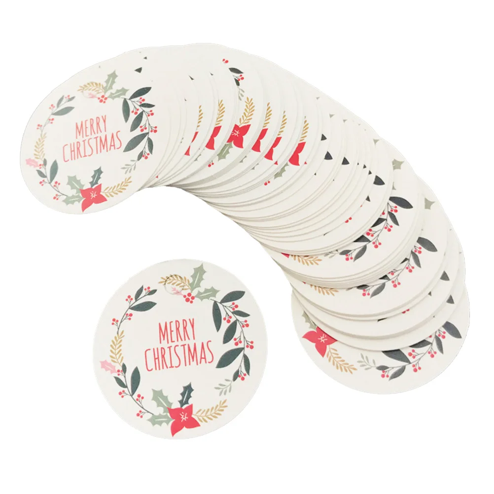 

50PCS Merry Christmas Hanging Tags Decorative Round Hang Tags Paper Labels for Gift Packing Party Decor Xmas (No Rope)