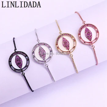 

10Pcs Micro Pave CZ Enamel Round Eye Charm Bracelet Jewelry for Women Men Adjustable Chain Bracelets LL-B019