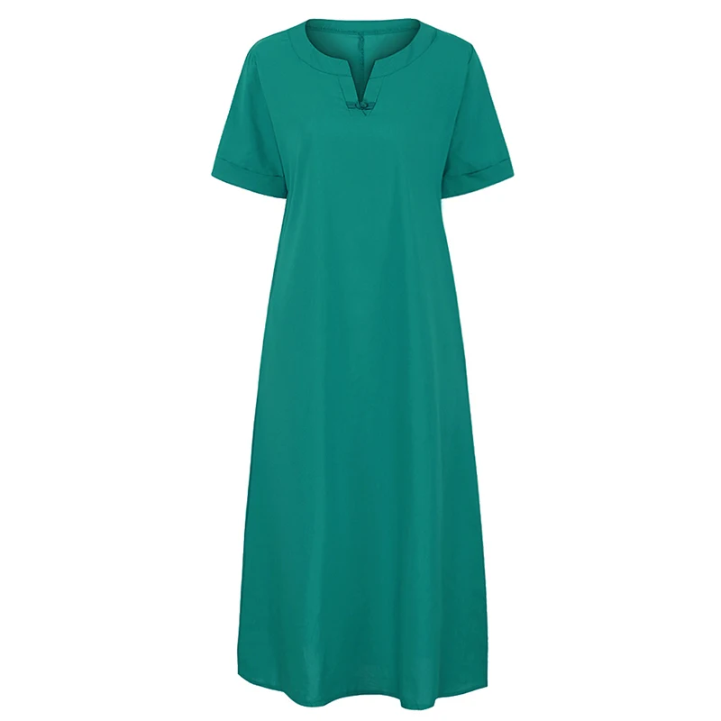 

Romacci Vintage Women Loose Dress V Neck Short Sleeve Solid Color Pockets Buttons Casual Summer Dresses 5XL Plus Size Robe Femme