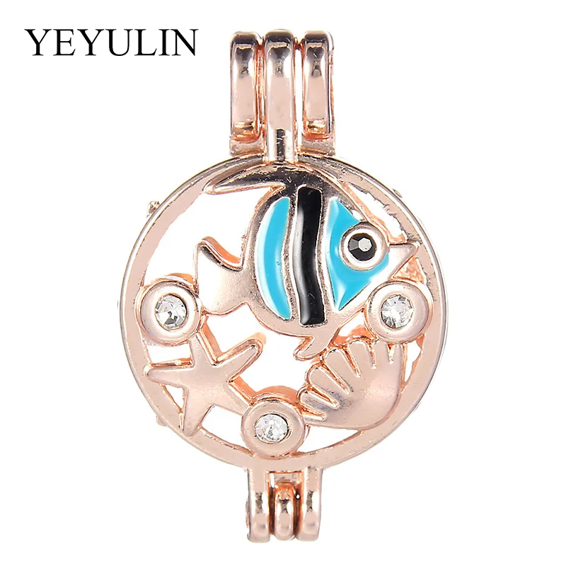 

3 Pcs Essential Oil Diffuser Rose Gold Blue Fish Locket Pearl Cage Pendant For Women New Year Wedding Jewelry Makings
