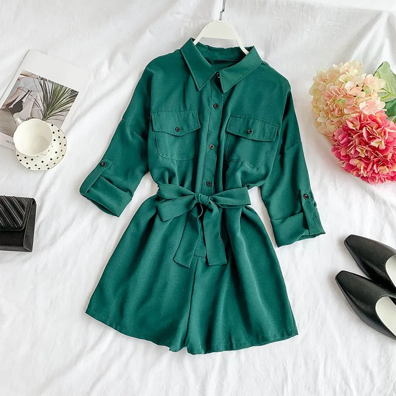 

Chiffon Slim Casual Playsuits Women Casual Long Sleeve Solid Streetwear Rompers