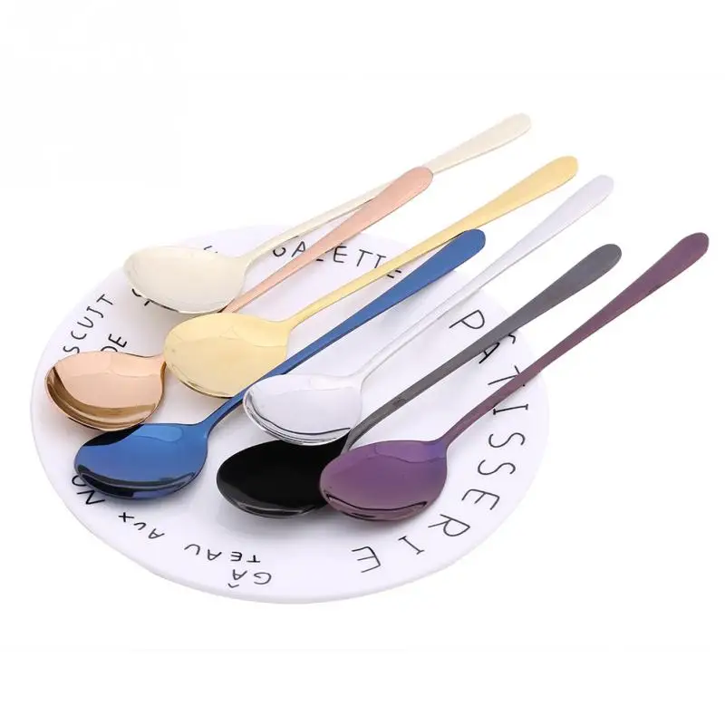 

Hot 7Pcs/set Stainless Steel Handle Cafe Desserts Spoon coffee Long Tea Spoons Dessert Spoon Kitchen Tool