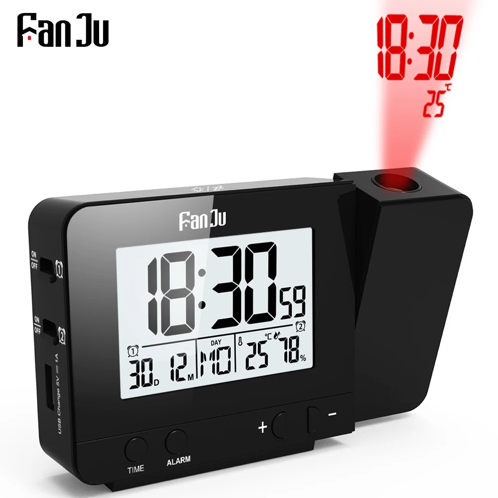 FanJu FJ3531 Projection Digital Temperature Humidity Clock Electronic LCD Thermometer Hygrometer Alarm Projector Weather Station