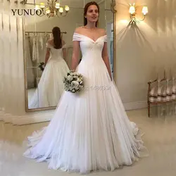 Винтаж 2019 линия с открытыми плечами Свадебные платья Robe de mariage тюль Vestido noiva