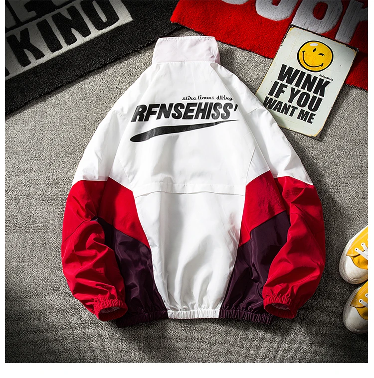 Japan Harajuku Color Block Jacket Windbreaker Oversized Mens Hip Hop Jacket Streetwear Autumn Fashion Track Jackets Coats