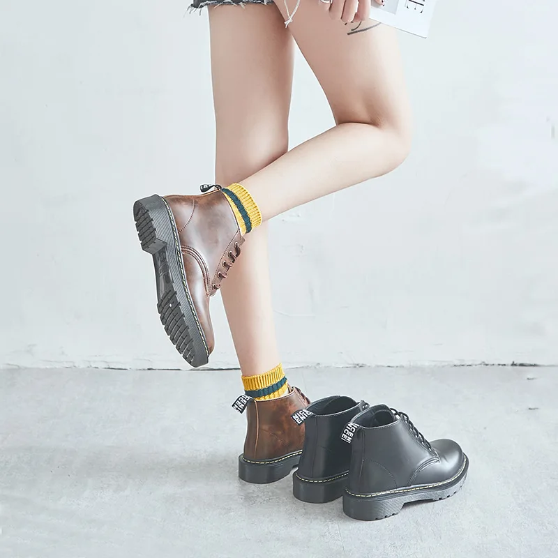 Cheville Noir Lacet Punk Bottes Femmes orange De brown Décontracté With Solide Fur Mode Med Up Fur Chaussures Rond black Moto Bout Martin Dames UGjqMSpLzV