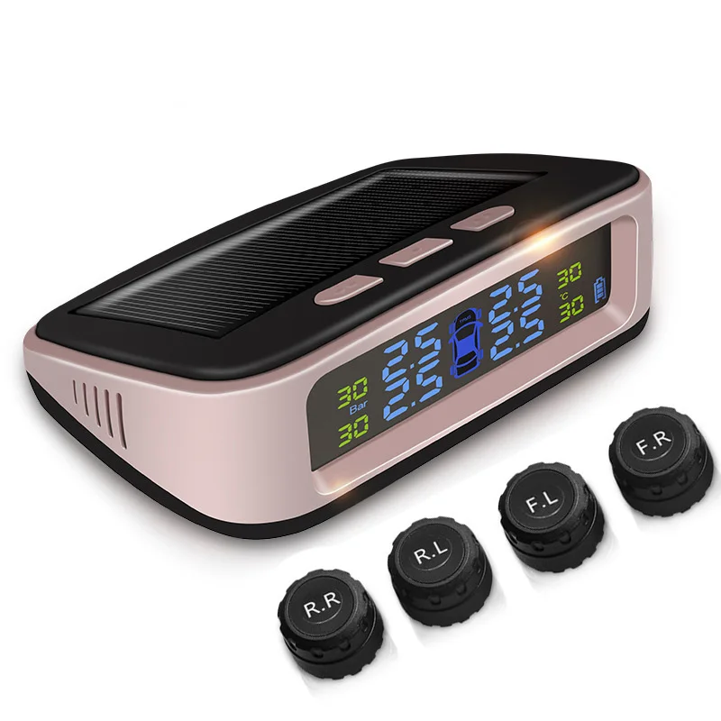 

Car TPMS Tire Pressure Monitoring System Solar Charging Auto Tyre Alarm System Wireless External Sensor Digital Lcd Display