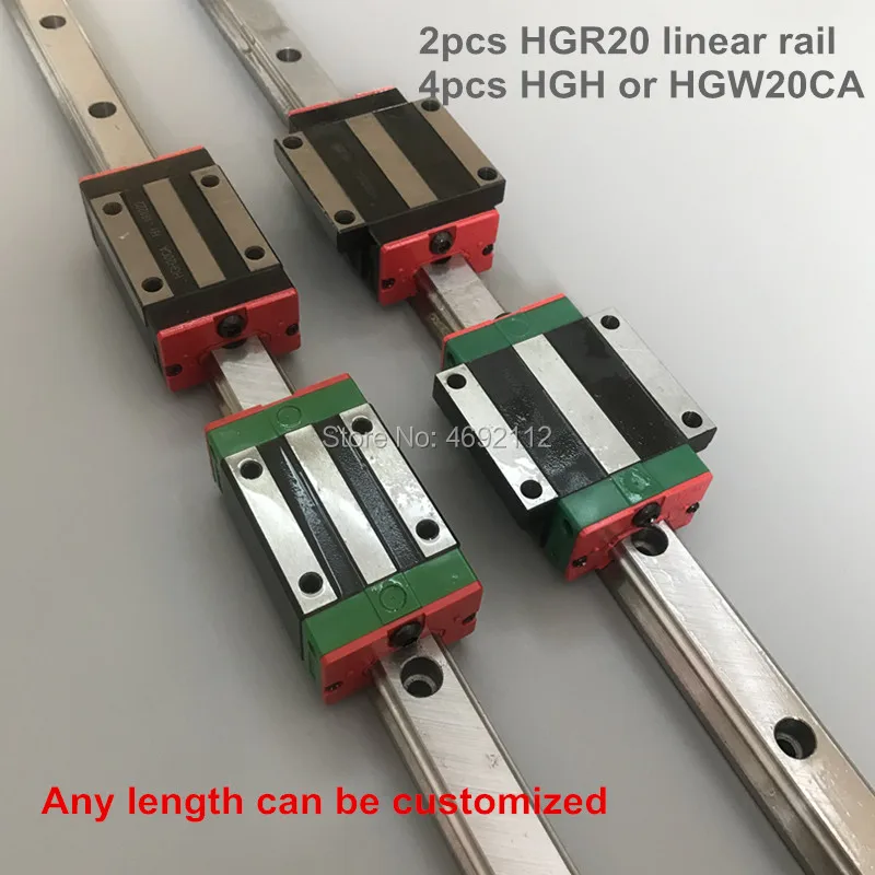 Бесплатная доставка 20 мм 2шт линейные рельсы HGR20 и 4 шт HGH20CA или HGW20CC направляющие