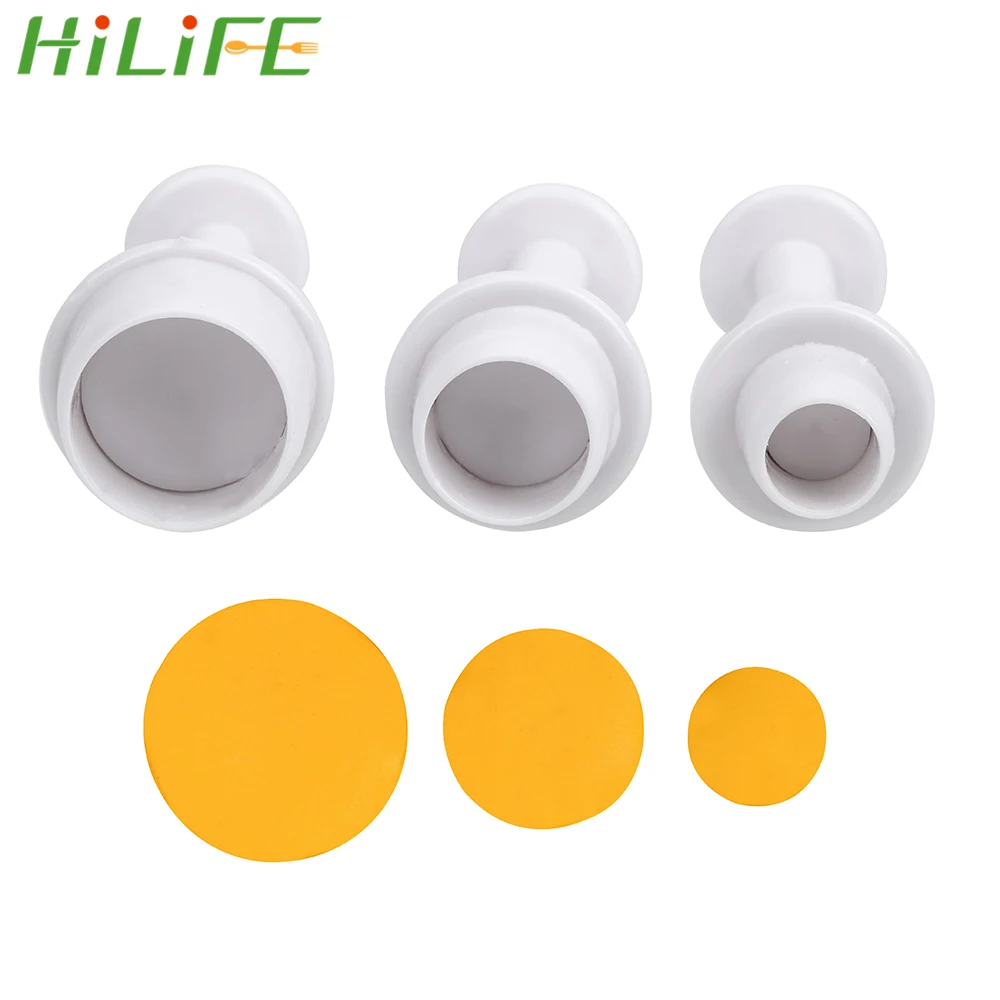 

HILIFE 3pcs/set Chocolate Cookie Cake Mould Sugarcraft Cutter Cake Decorating Tools Round Shape Plunger Fondant Mold Baking Tool