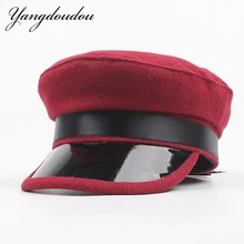 Плоская верхняя военная шляпа Женская кожаный козырек Женская Лоскутная полиуретановая шляпа козырек s Shade Матросская шляпа морская Кепка Женская горячая распродажа