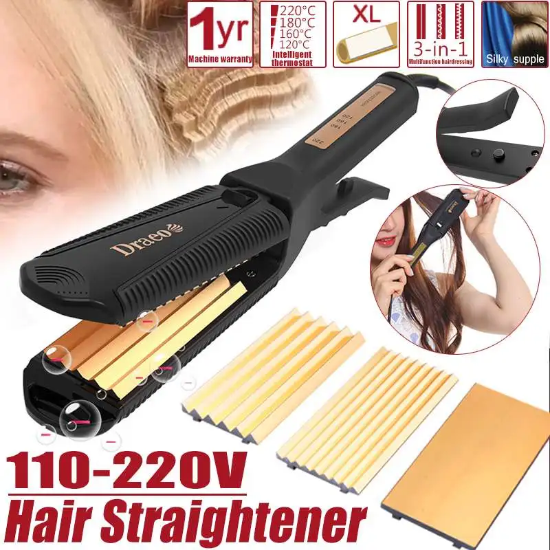 

3-in-1 Steam Function Flat Iron Hair straightener Comb Hair Curler Styling Tools Beauty Care Healthy 110-220V EUPlug