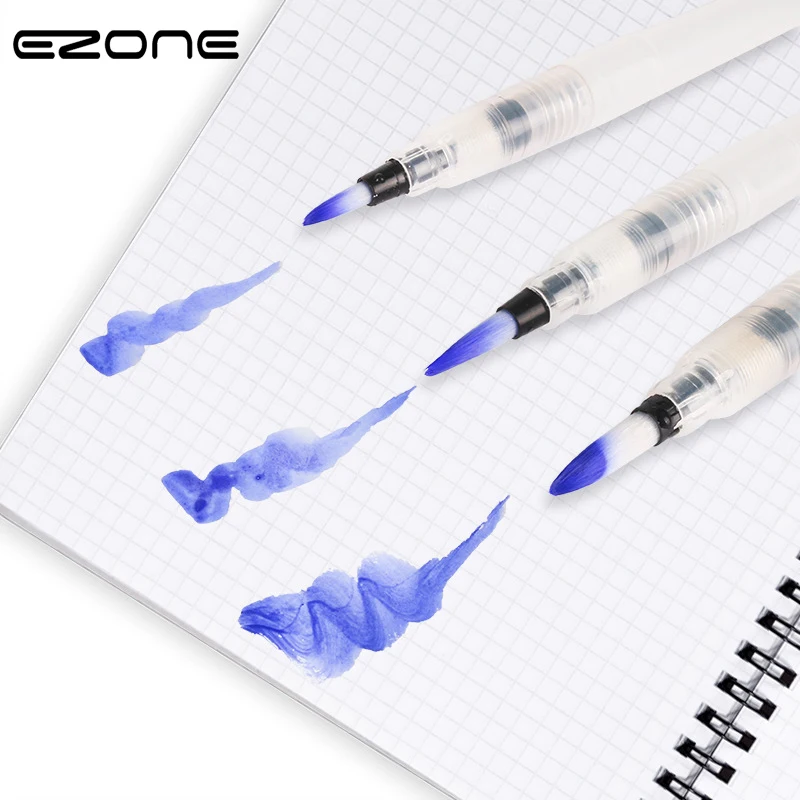 Beste EZONE 1 st 3 stks Verf Borstel Voor Aquarel Hervulbare Pilot Water Borstel Oplosbare Effen Kleur Lood Pen school Art supply