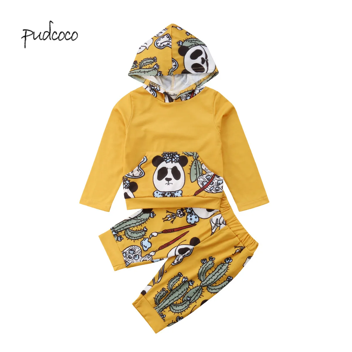 Pudcoco New Brand 2Pcs Toddler Baby Boys Girls Panda Hooded Tops Pants Outfit Set | Детская одежда и обувь