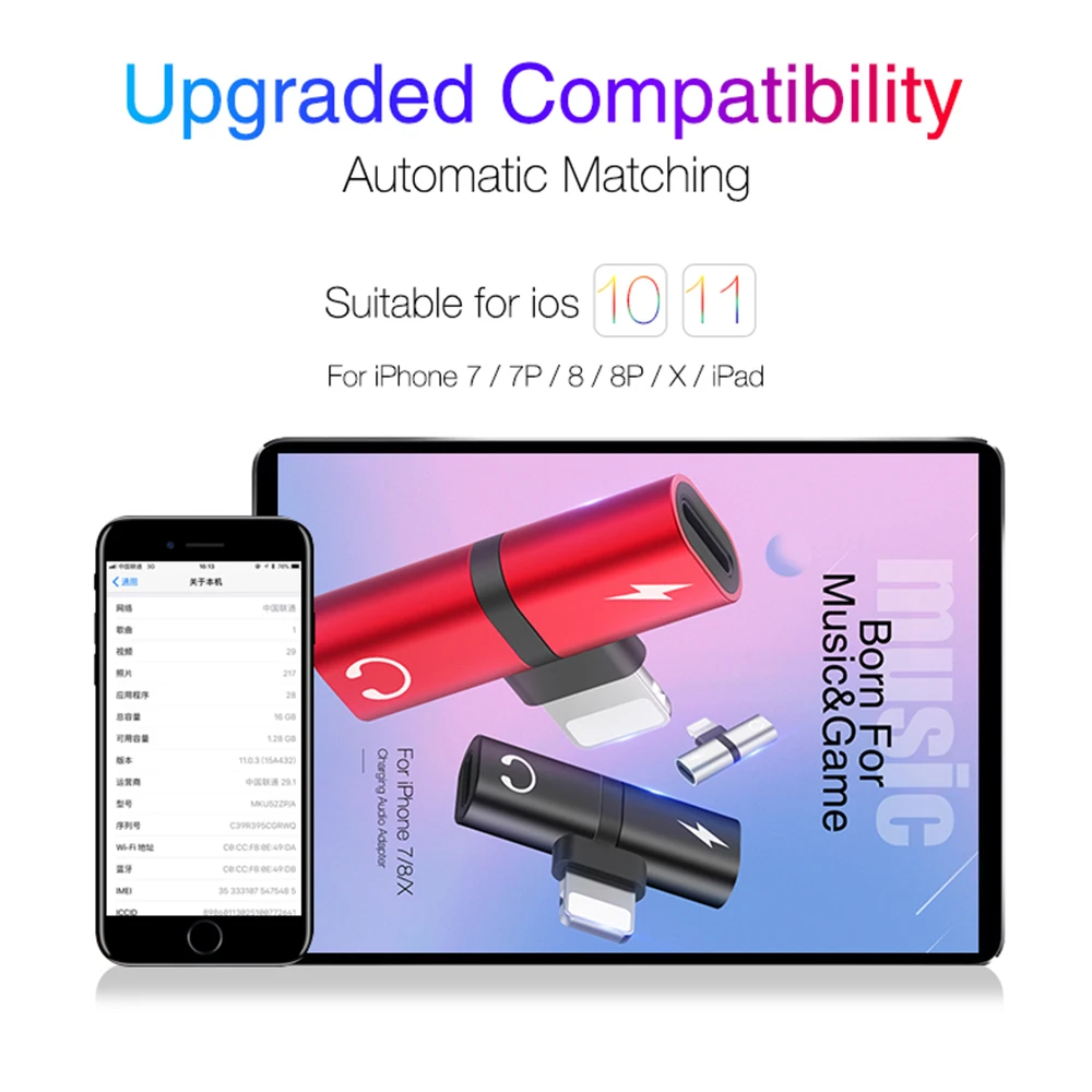KISSCASE 2 in 1 Audio Aux Adapter For iPhone 7 8 Plus X Connector Earphone Charging Charger Headphone Adapter Splitter Converter