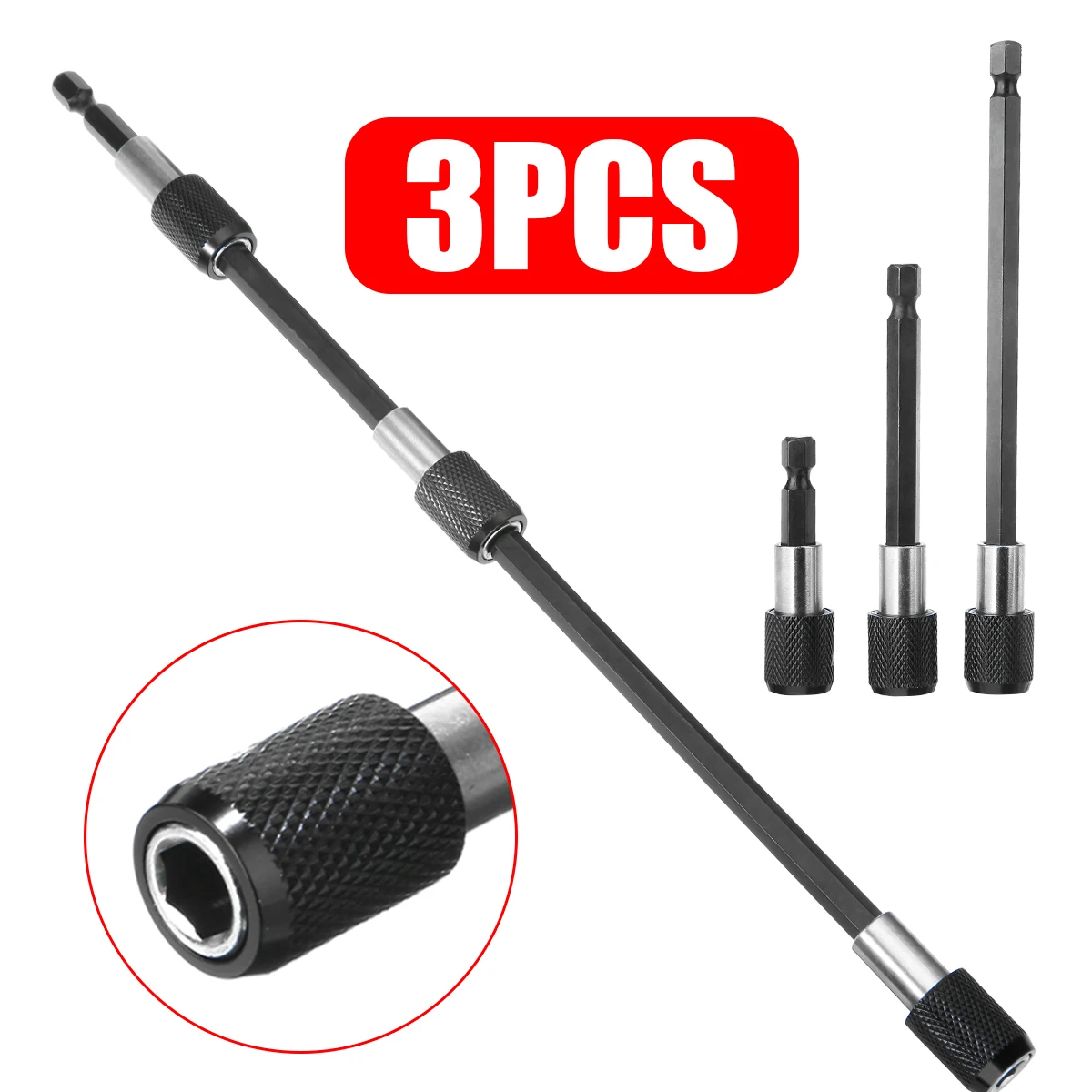 

3pcs/set 60/100/150mm Quick Release Multitul Magnet Screwdriver Bit Holder Adapter 1/4" Hex Shank Magnetic Bits Tip Tools