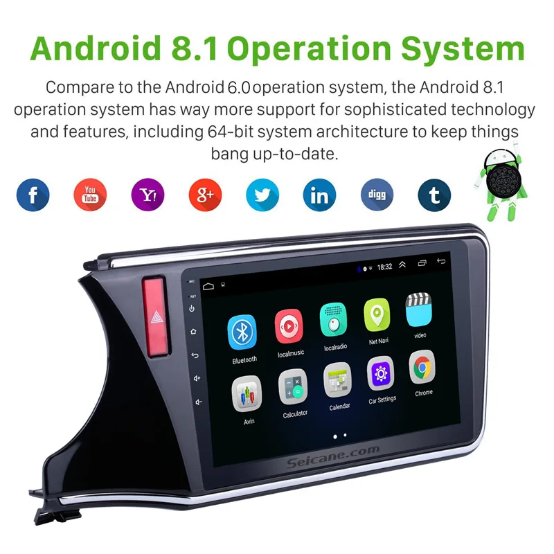 Best Seicane For 2014 2015 2016 2017 Honda CITY Left Hand Drive 2Din Android 8.1 10.1" GPS Car Radio Audio Stereo Multimedia Player 1