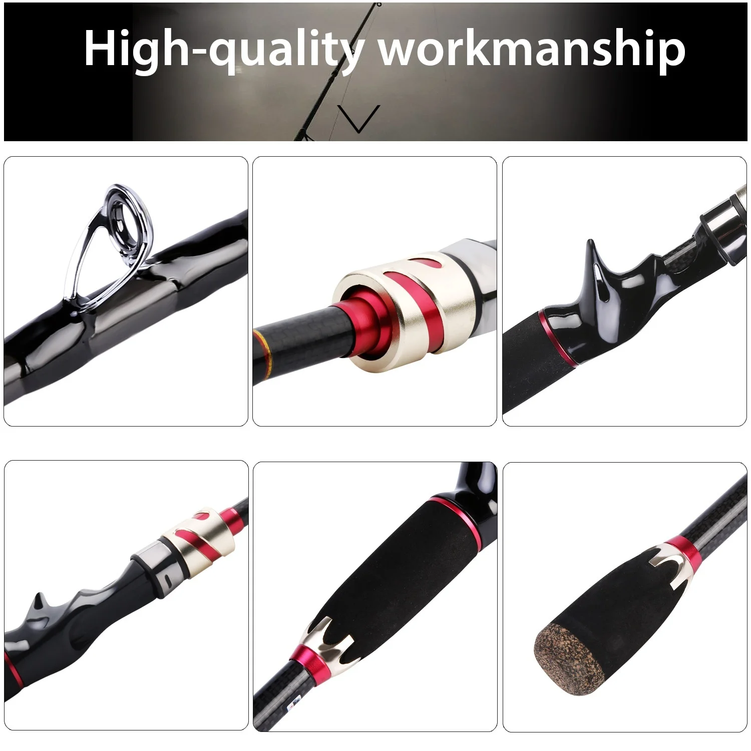 Sougayilang 4 Section M Power Carbon Fiber Baitcsting Rod and Left/Right Hand Casting Reel Fishing Combos Set