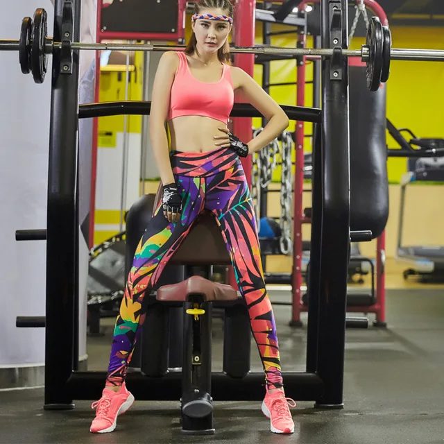 US $12.18 Women Yoga Pants Fitness Leggings Sexy Printed Sports Pants Training Workout Running High Waist Tig