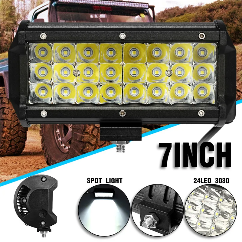 

7 Inch 72W LED Spot Work Light Bar Tri Row 3030 SMD 6000K Fog Light for Offroad 4WD SUV Waterproof 24LED Work Lamp
