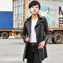 Осеннее новое черное кожаное пальто женское кожаное пальто куртки средней длины из искусственной кожи женская кожаная верхняя одежда больших размеров